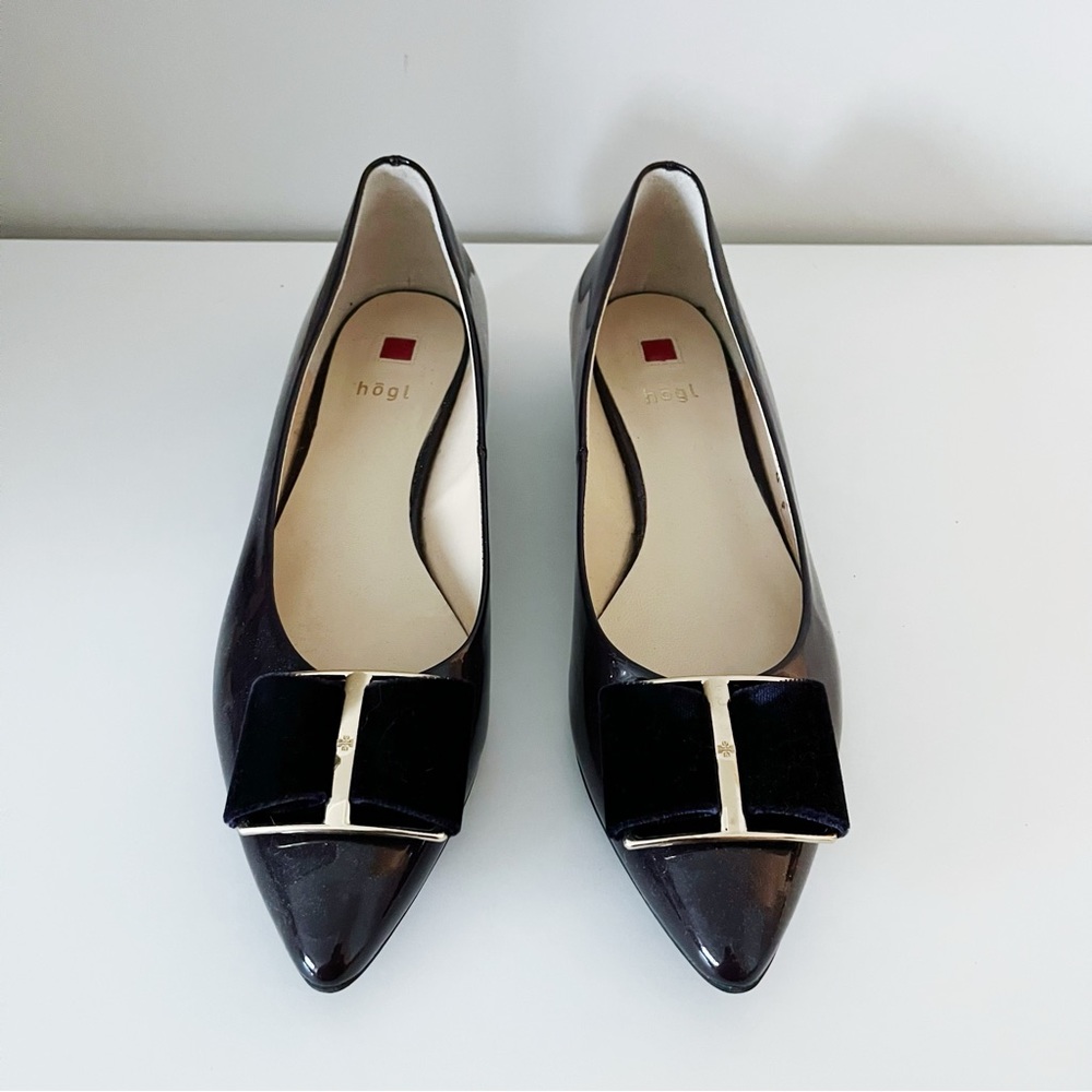 Hogl Dark Plum Purple Bow Buckle Genuine Leather Pointy Flats